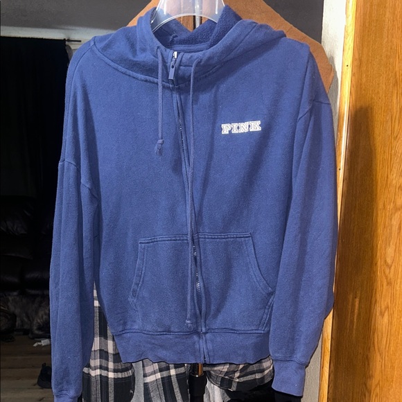 PINK Victoria's Secret Tops - PINK Victoria's Secret Zip-Up Blue Sweater
